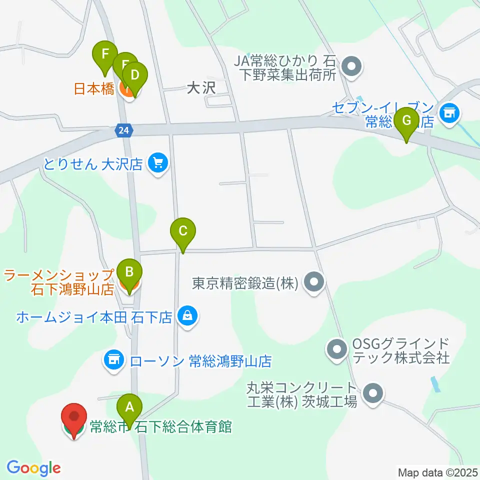 常総市石下総合体育館周辺のファミレス・ファーストフード一覧地図