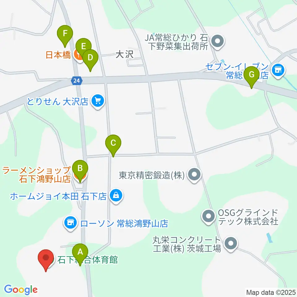 常総市石下総合体育館周辺のファミレス・ファーストフード一覧地図