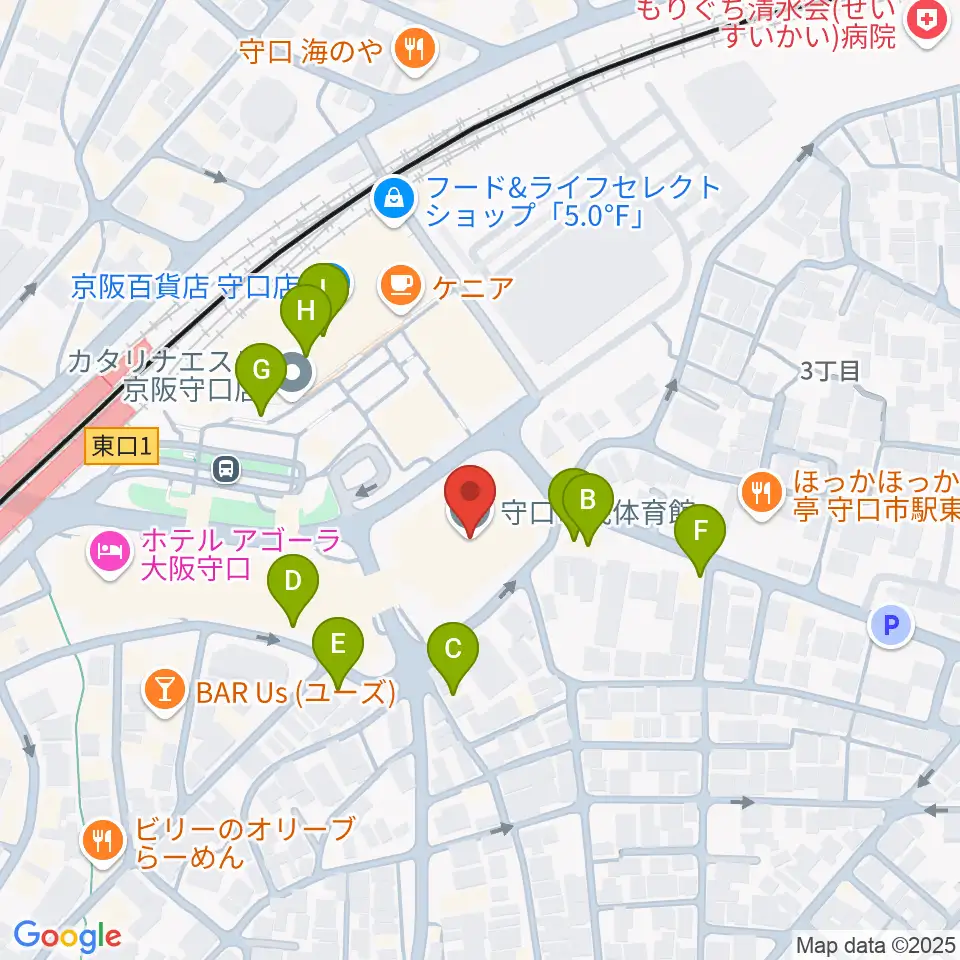 守口市民体育館周辺のファミレス・ファーストフード一覧地図