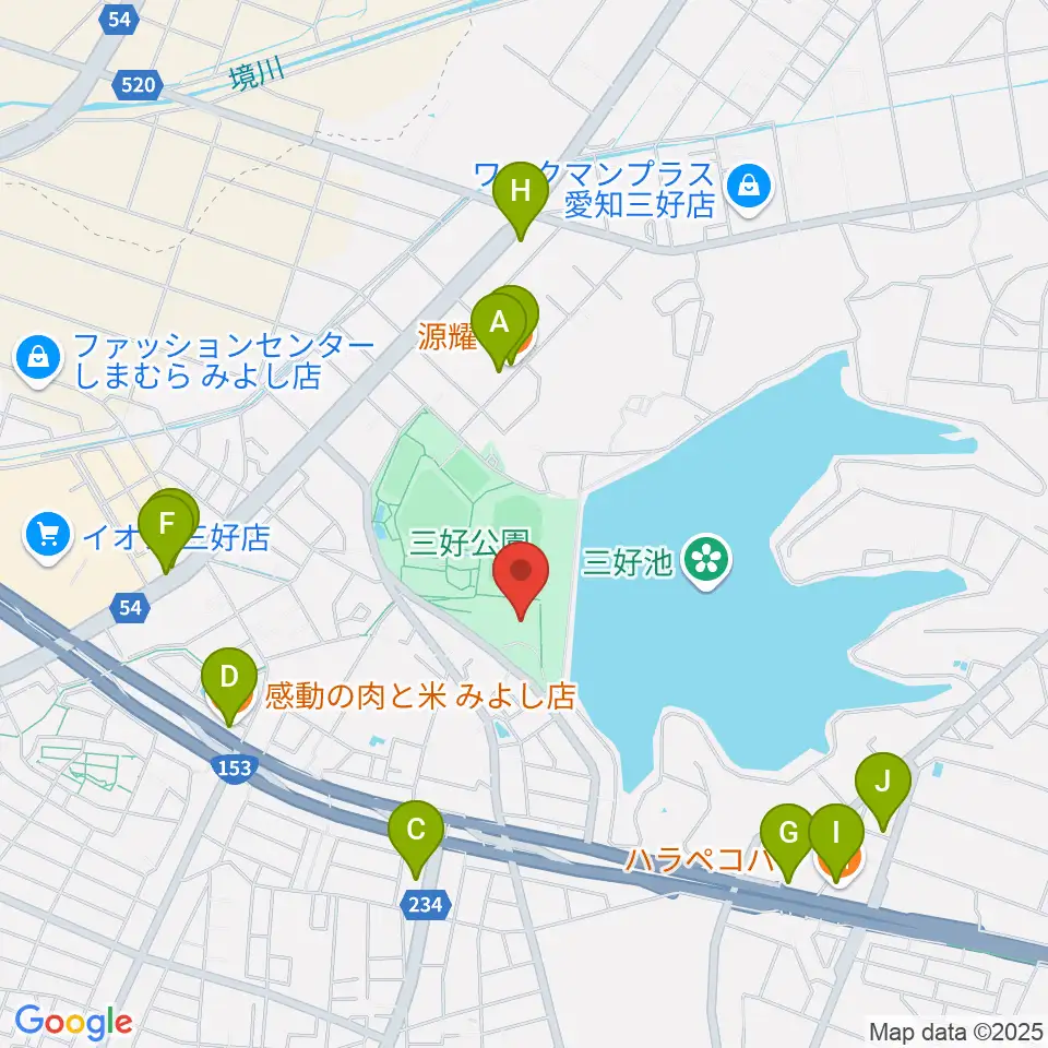 三好公園総合体育館周辺のファミレス・ファーストフード一覧地図