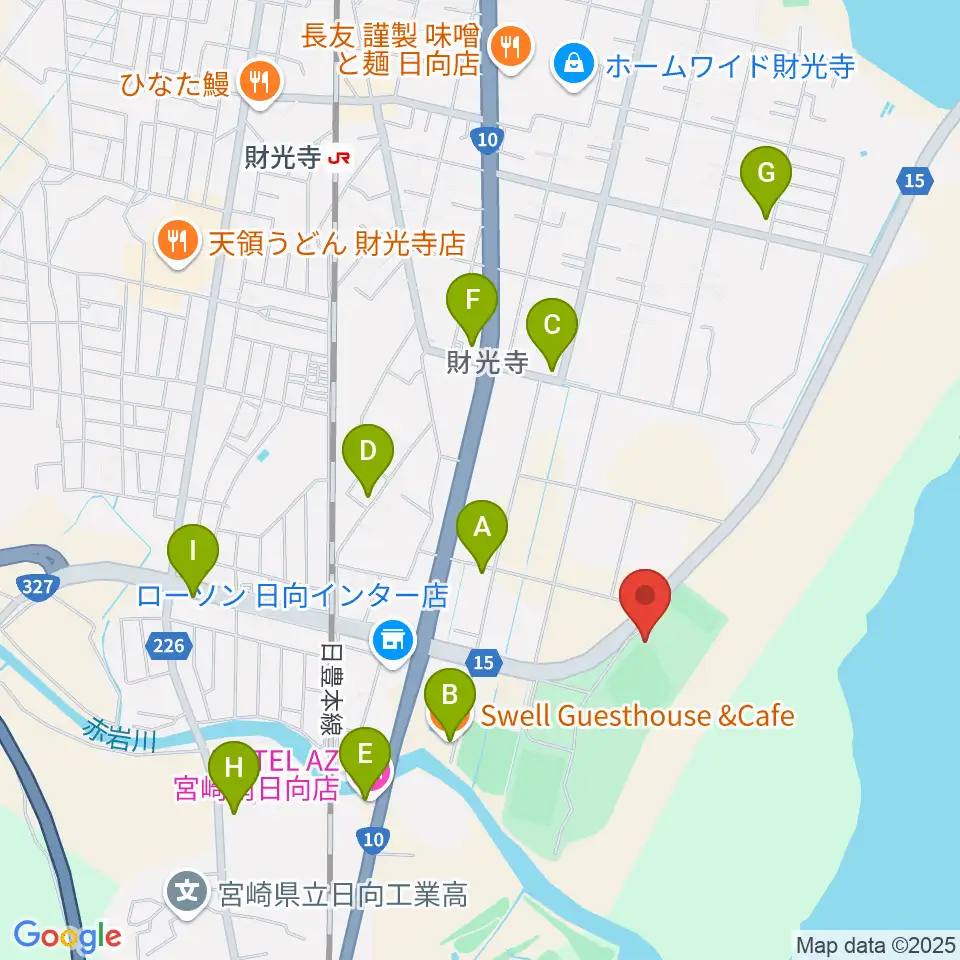 メディキットスタジアム周辺のファミレス・ファーストフード一覧地図