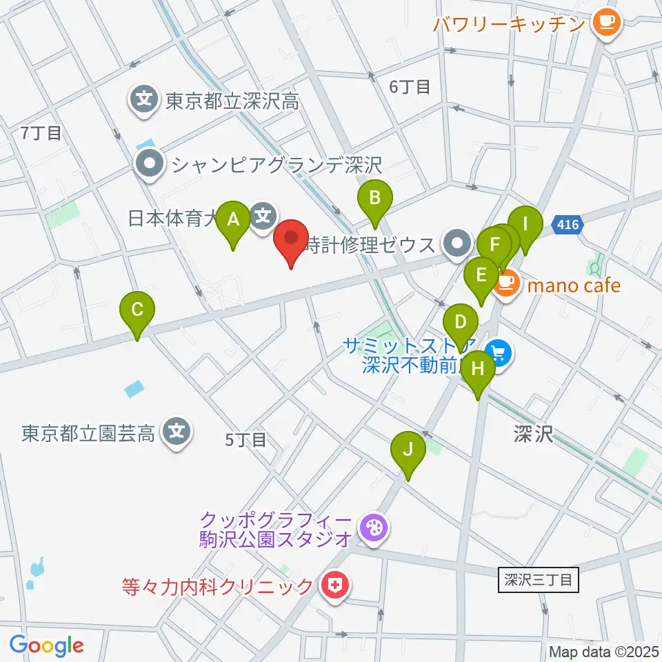 日本体育大学世田谷キャンパス メインアリーナ周辺のファミレス・ファーストフード一覧地図