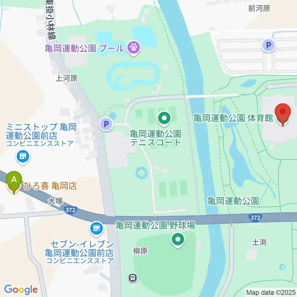 亀岡運動公園体育館周辺のファミレス・ファーストフード一覧地図