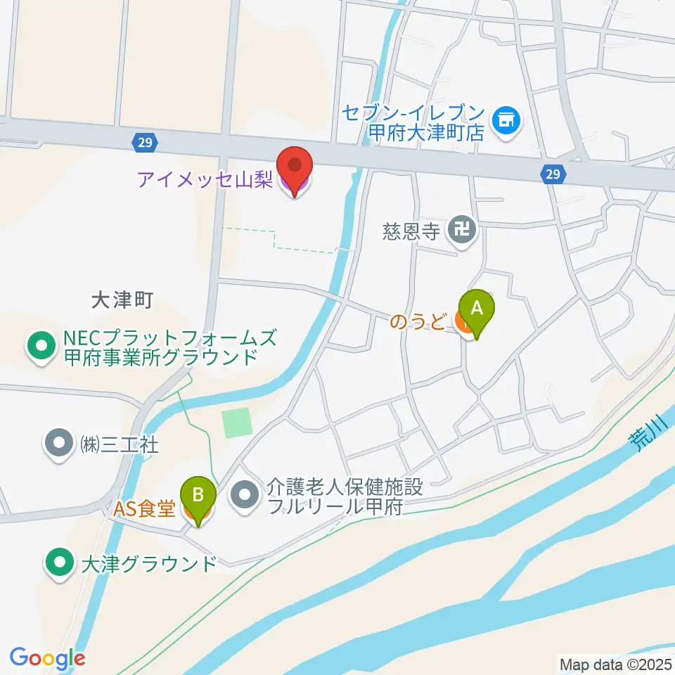 アイメッセ山梨周辺のファミレス・ファーストフード一覧地図