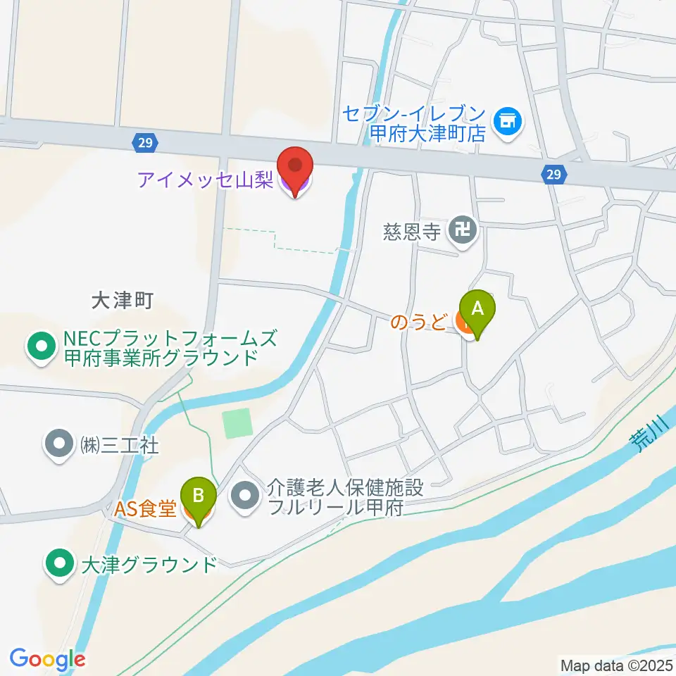 アイメッセ山梨周辺のファミレス・ファーストフード一覧地図