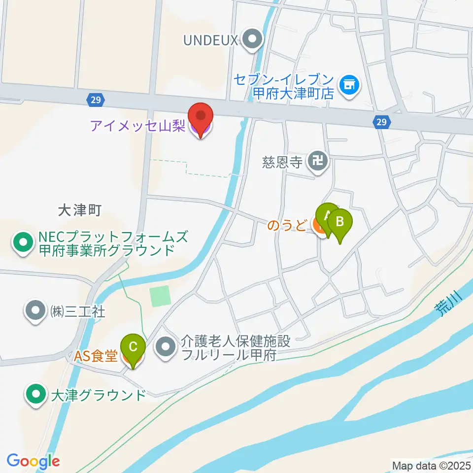 アイメッセ山梨周辺のファミレス・ファーストフード一覧地図