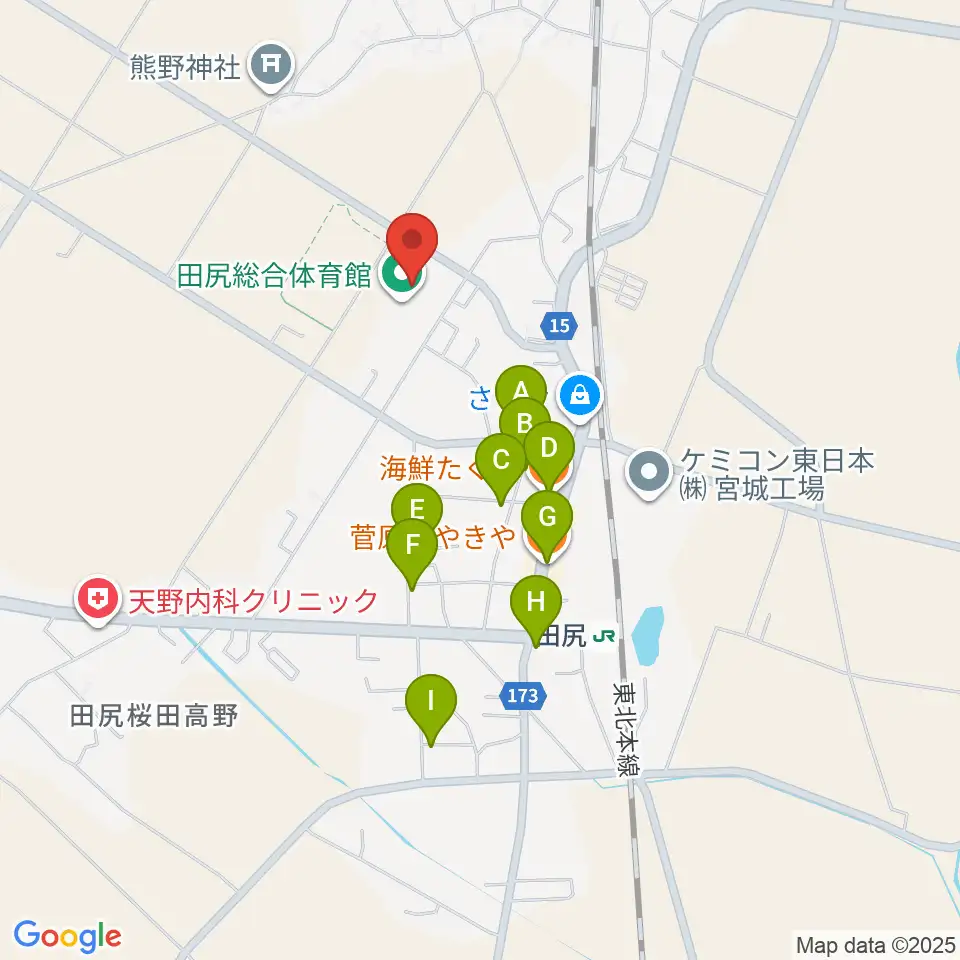 田尻総合体育館周辺のファミレス・ファーストフード一覧地図