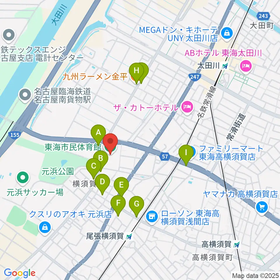 東海市民体育館周辺のファミレス・ファーストフード一覧地図