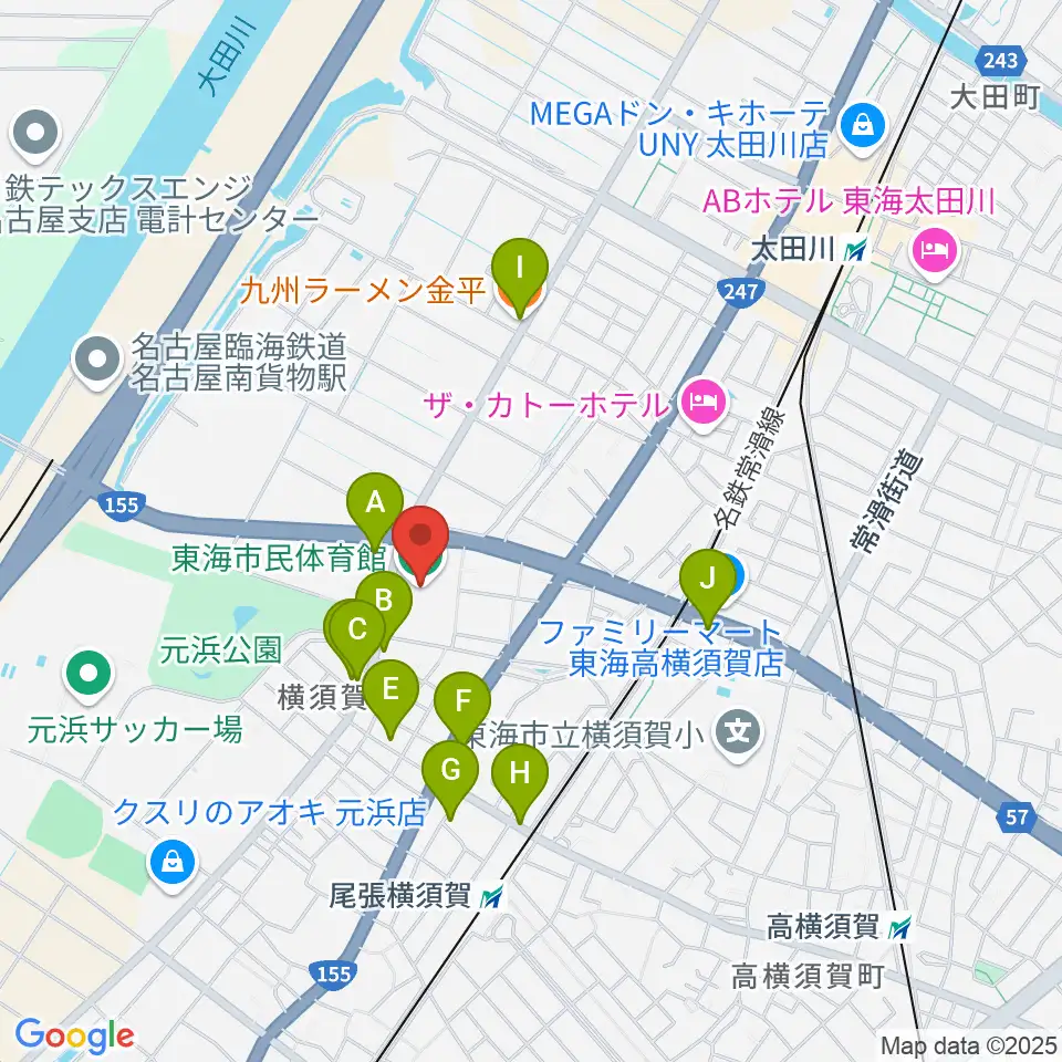 東海市民体育館周辺のファミレス・ファーストフード一覧地図