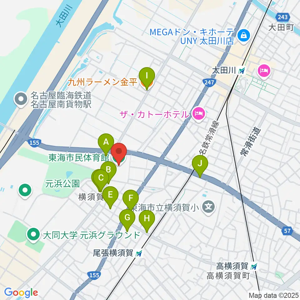 東海市民体育館周辺のファミレス・ファーストフード一覧地図