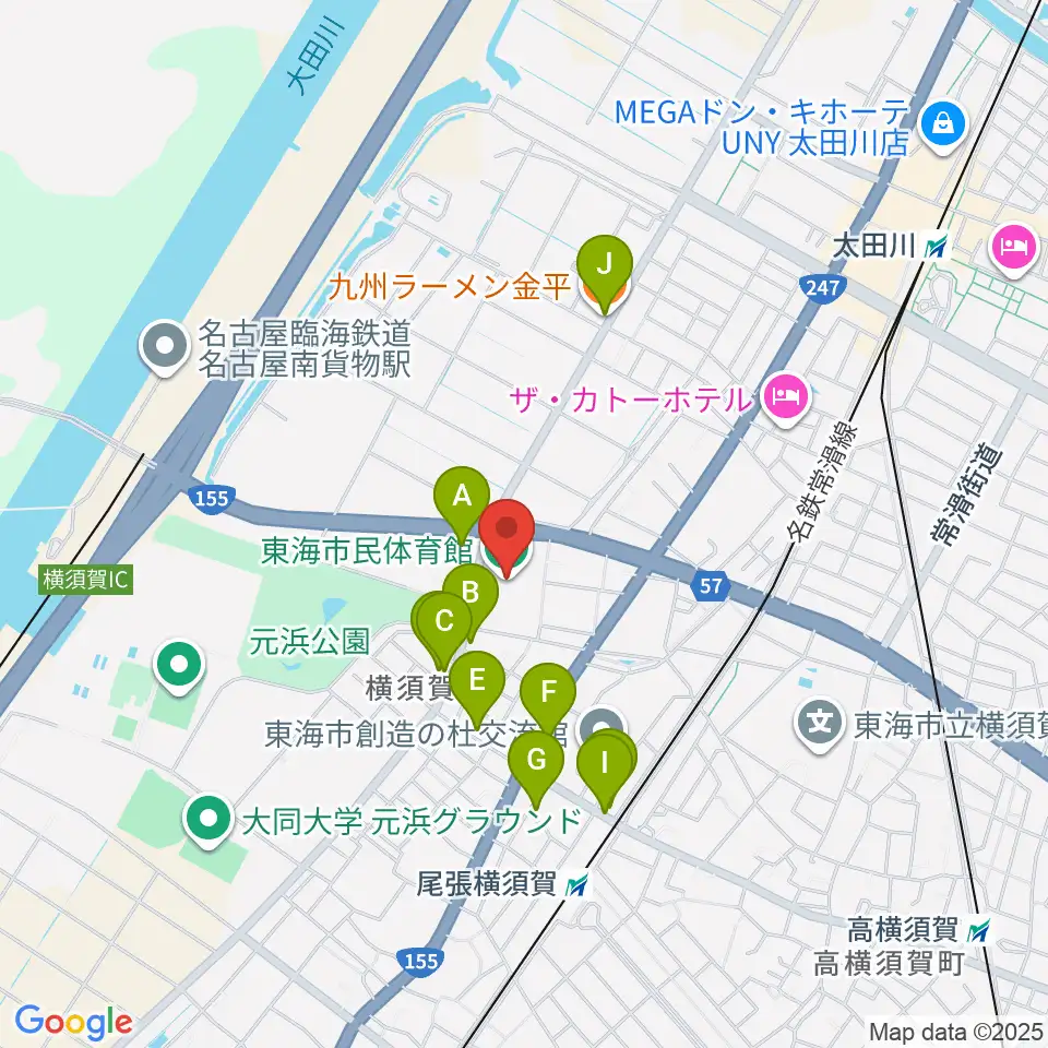 東海市民体育館周辺のファミレス・ファーストフード一覧地図