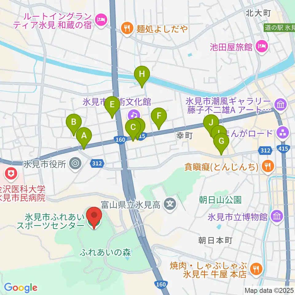 氷見市ふれあいスポーツセンター周辺のファミレス・ファーストフード一覧地図