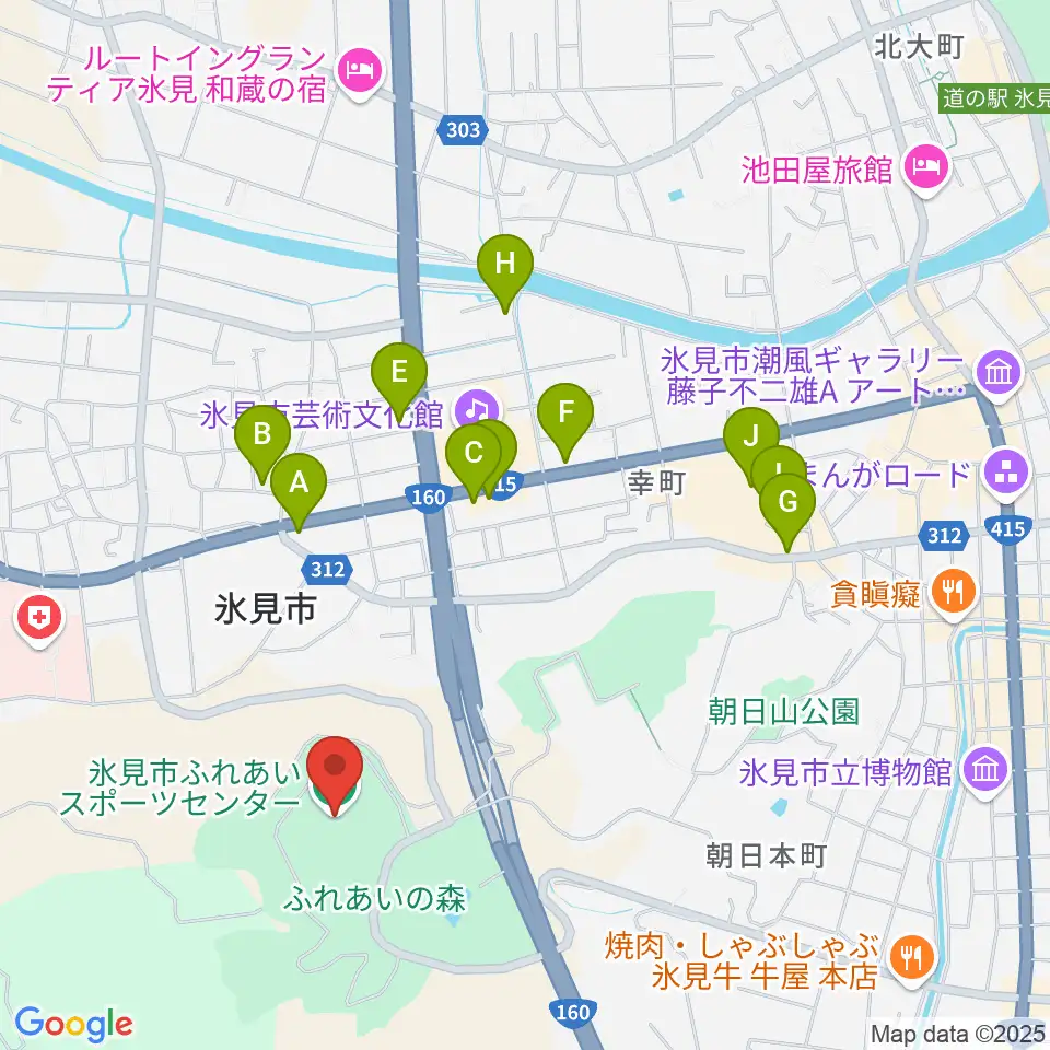 氷見市ふれあいスポーツセンター周辺のファミレス・ファーストフード一覧地図