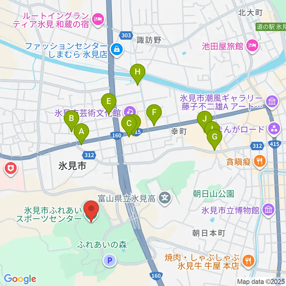 氷見市ふれあいスポーツセンター周辺のファミレス・ファーストフード一覧地図
