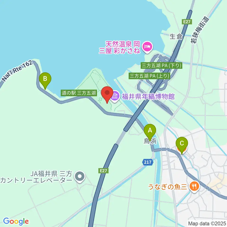 若狭三方縄文博物館周辺のファミレス・ファーストフード一覧地図