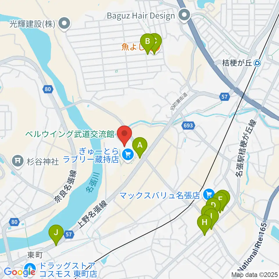 ベルウイング武道交流館周辺のファミレス・ファーストフード一覧地図