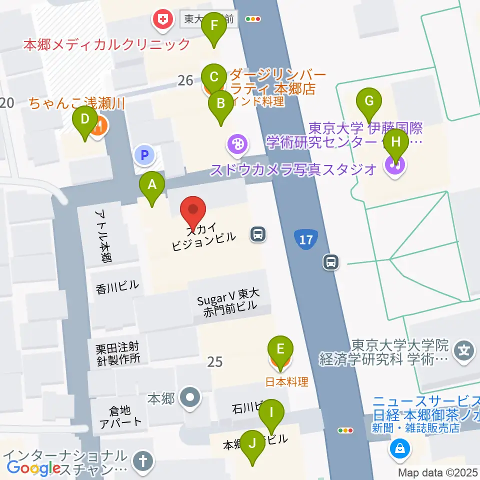 文京HEADPOWER周辺のファミレス・ファーストフード一覧地図