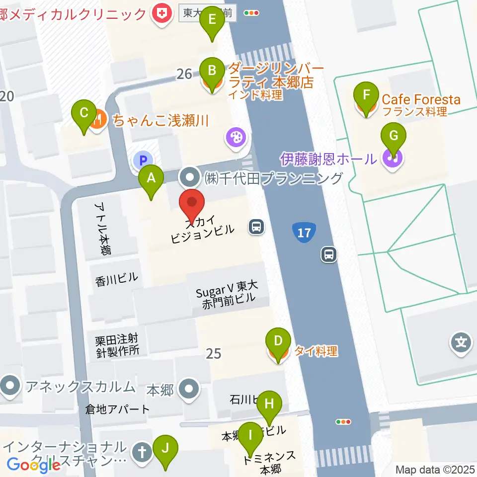文京HEADPOWER周辺のファミレス・ファーストフード一覧地図