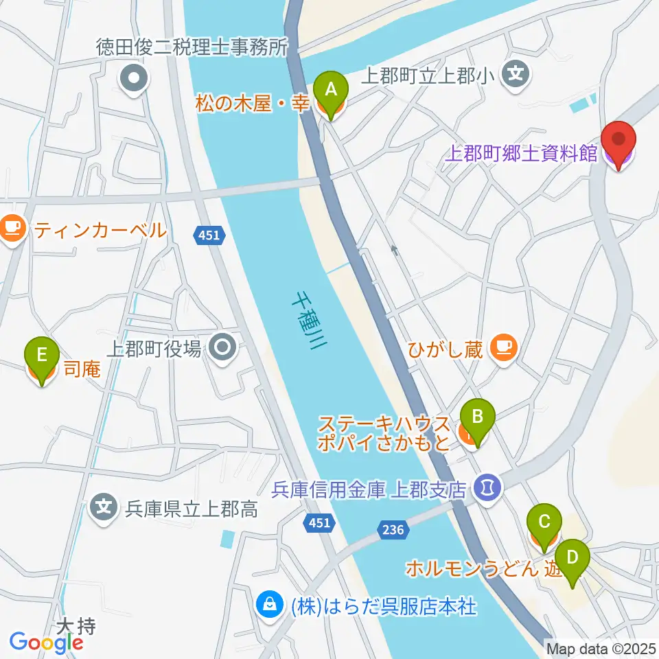 上郡町郷土資料館周辺のファミレス・ファーストフード一覧地図