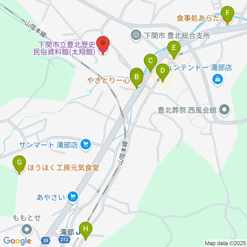 下関市立豊北歴史民俗資料館周辺のファミレス・ファーストフード一覧地図