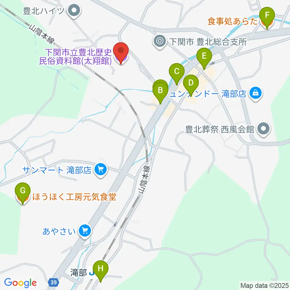 下関市立豊北歴史民俗資料館周辺のファミレス・ファーストフード一覧地図
