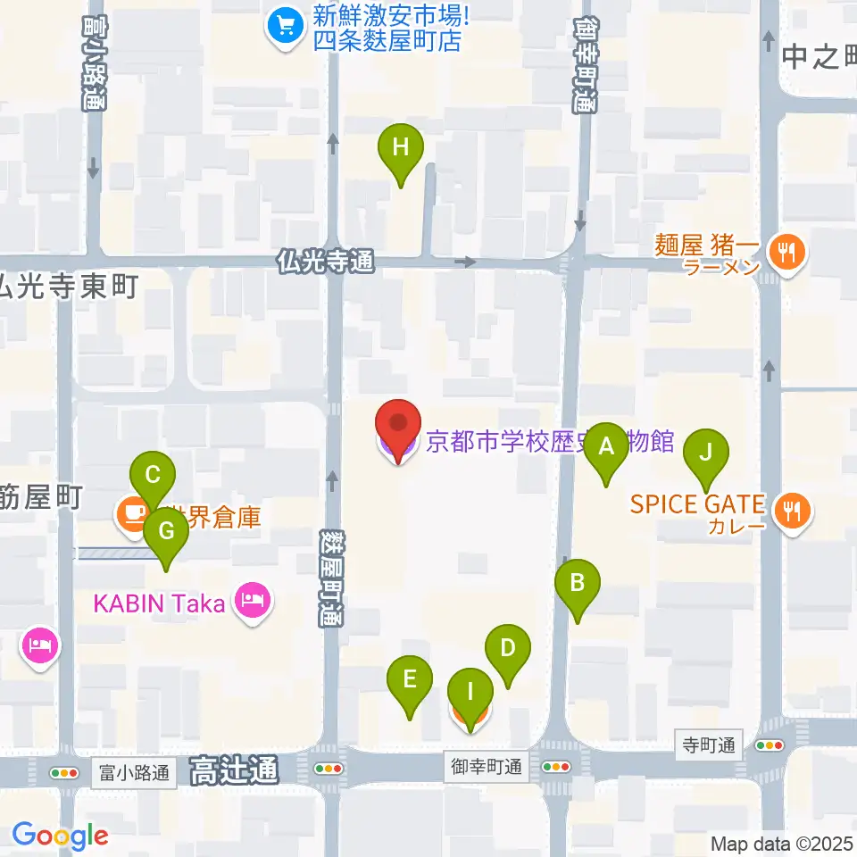 京都市学校歴史博物館周辺のファミレス・ファーストフード一覧地図
