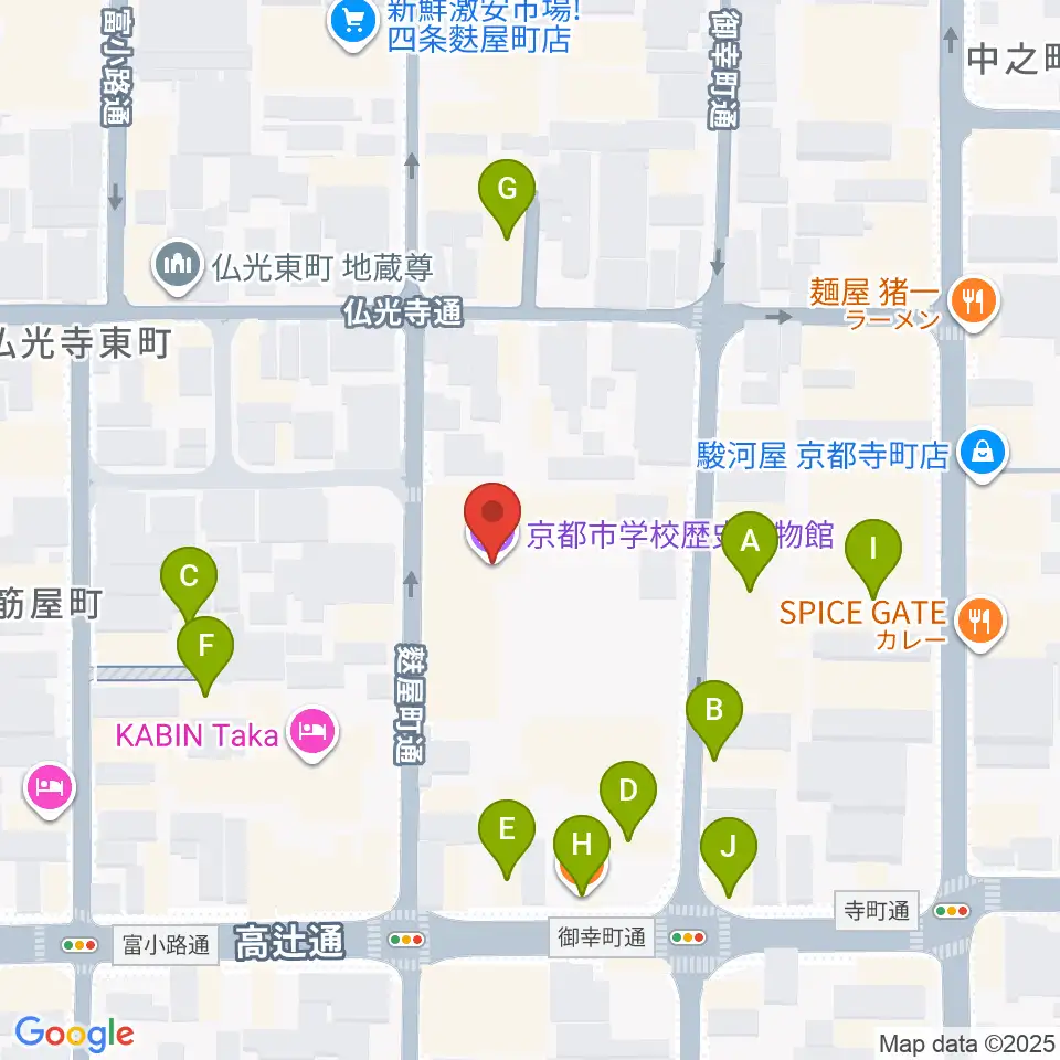 京都市学校歴史博物館周辺のファミレス・ファーストフード一覧地図