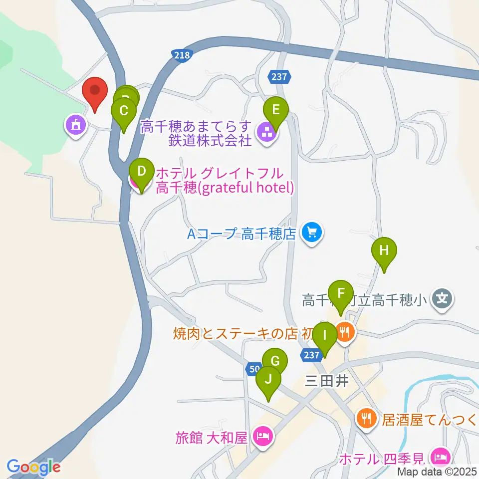 高千穂町歴史民俗資料館周辺のファミレス・ファーストフード一覧地図