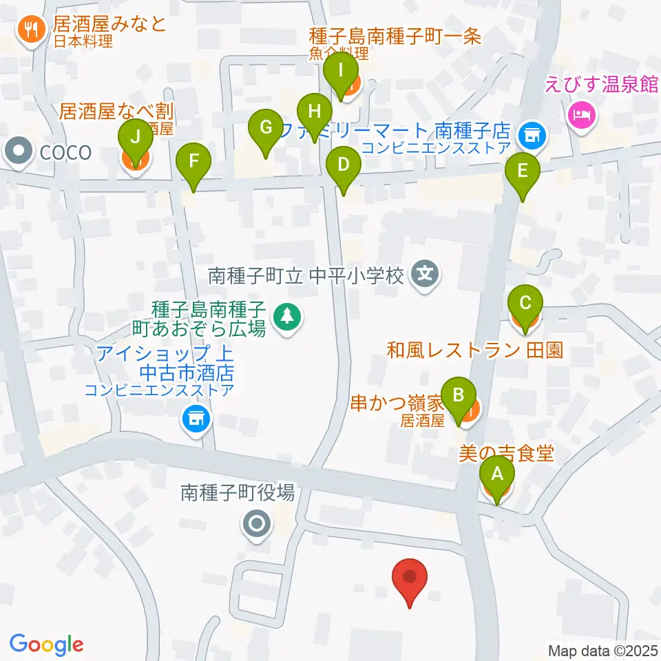 南種子町郷土館周辺のファミレス・ファーストフード一覧地図