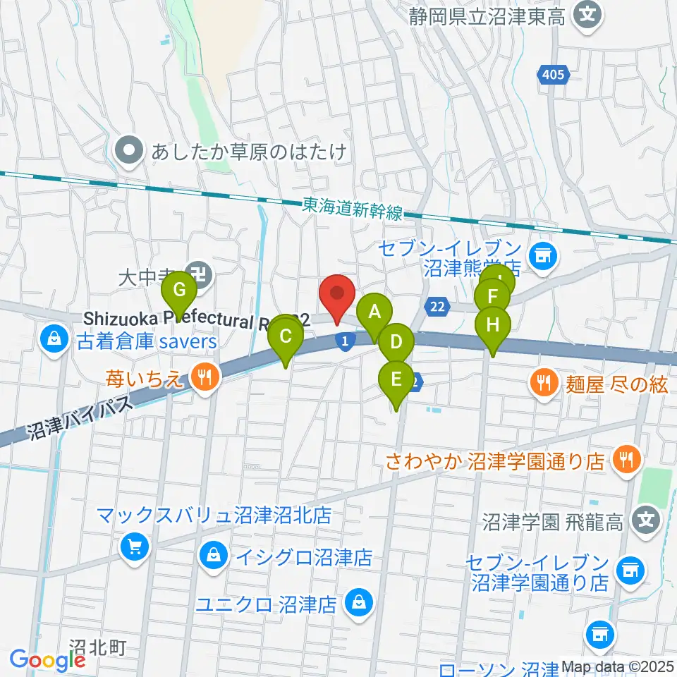 沼津市明治史料館周辺のファミレス・ファーストフード一覧地図