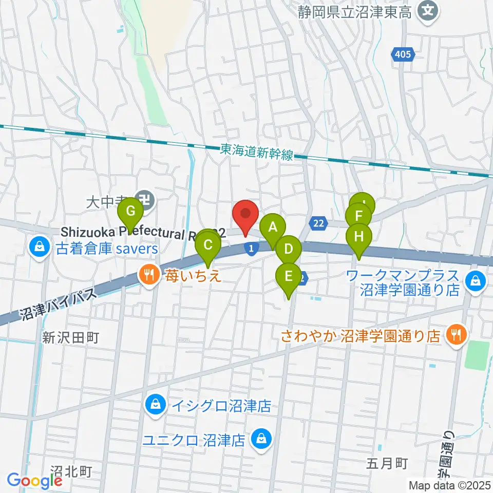 沼津市明治史料館周辺のファミレス・ファーストフード一覧地図