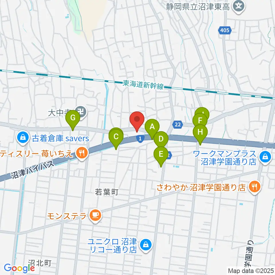 沼津市明治史料館周辺のファミレス・ファーストフード一覧地図