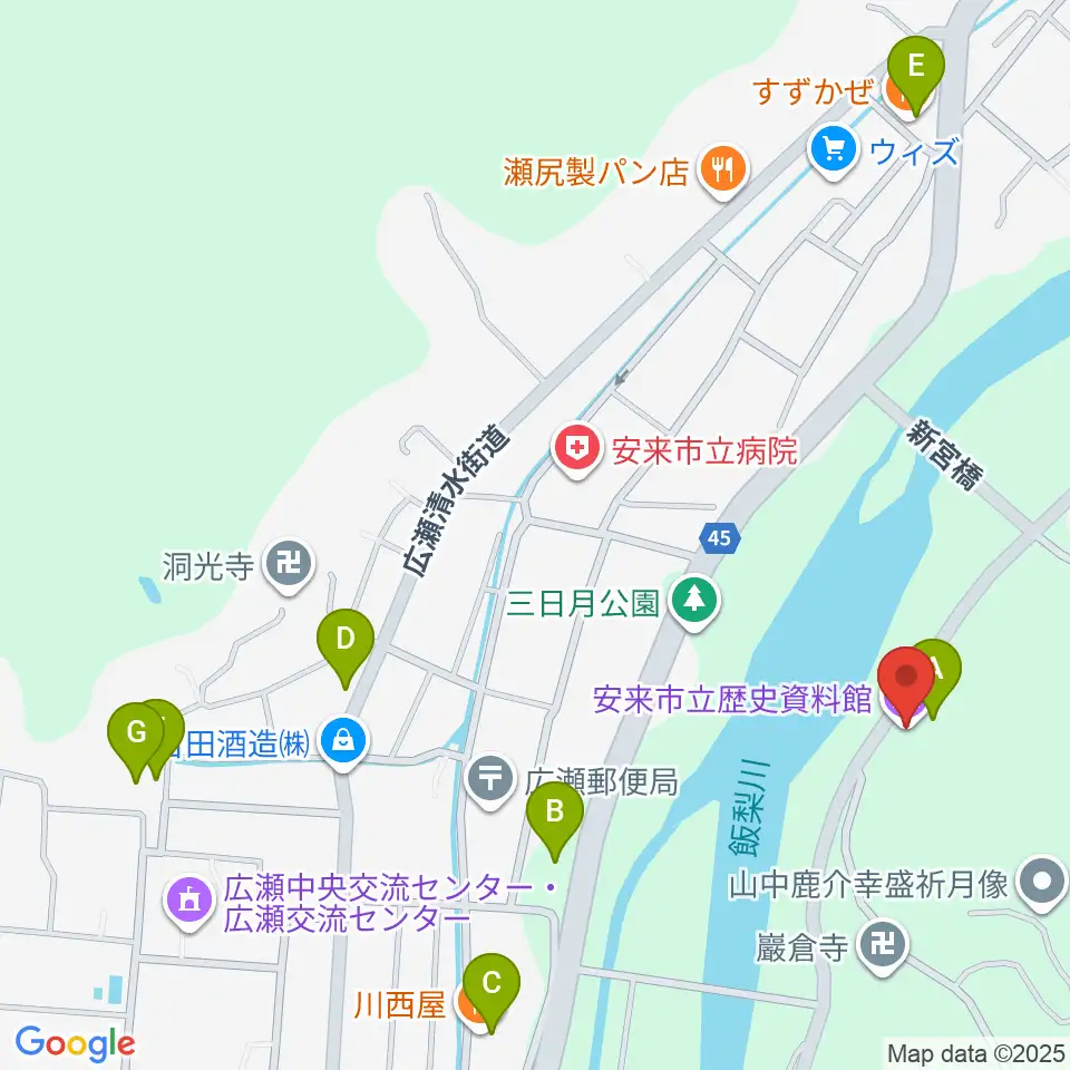 安来市立歴史資料館周辺のファミレス・ファーストフード一覧地図