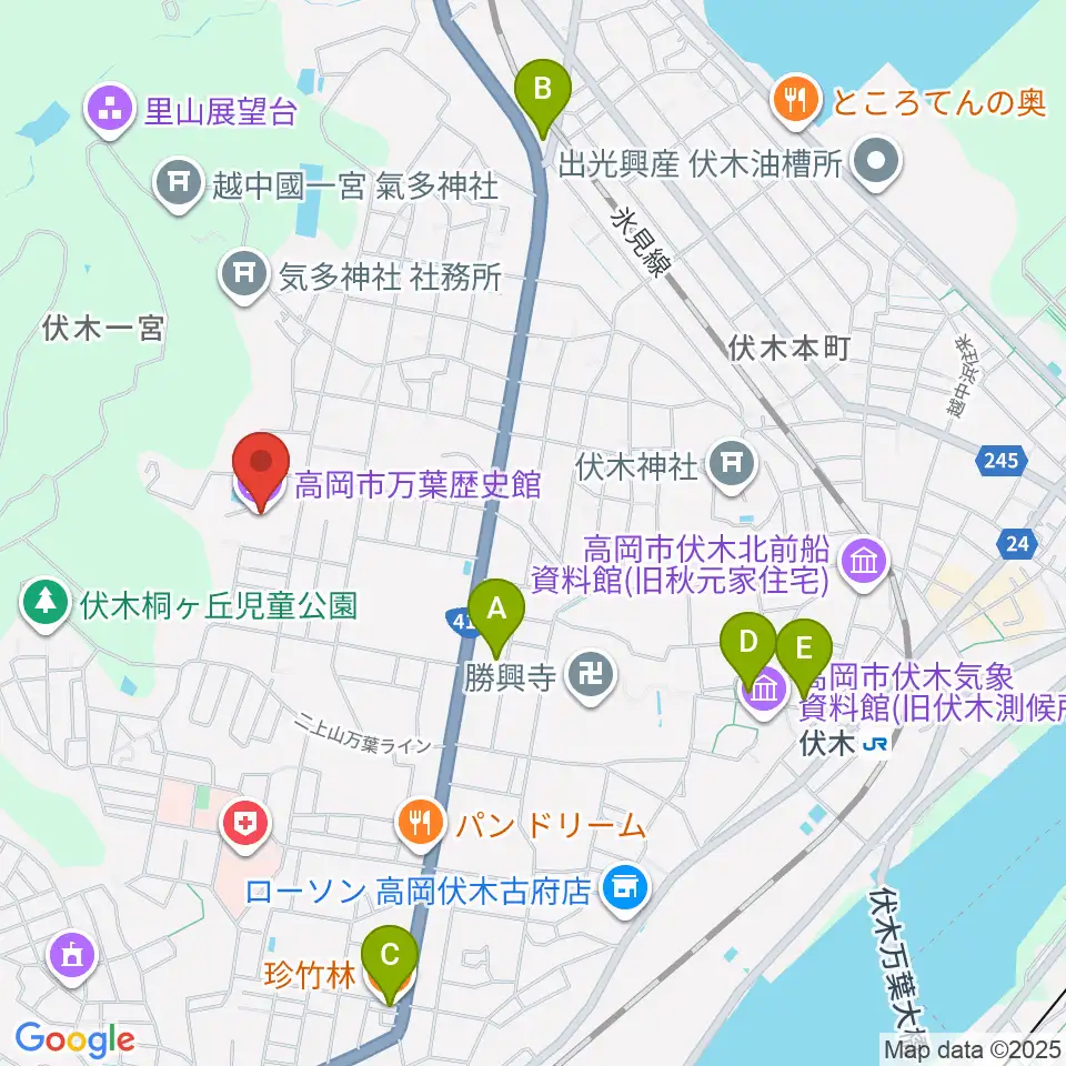 高岡市万葉歴史館周辺のファミレス・ファーストフード一覧地図