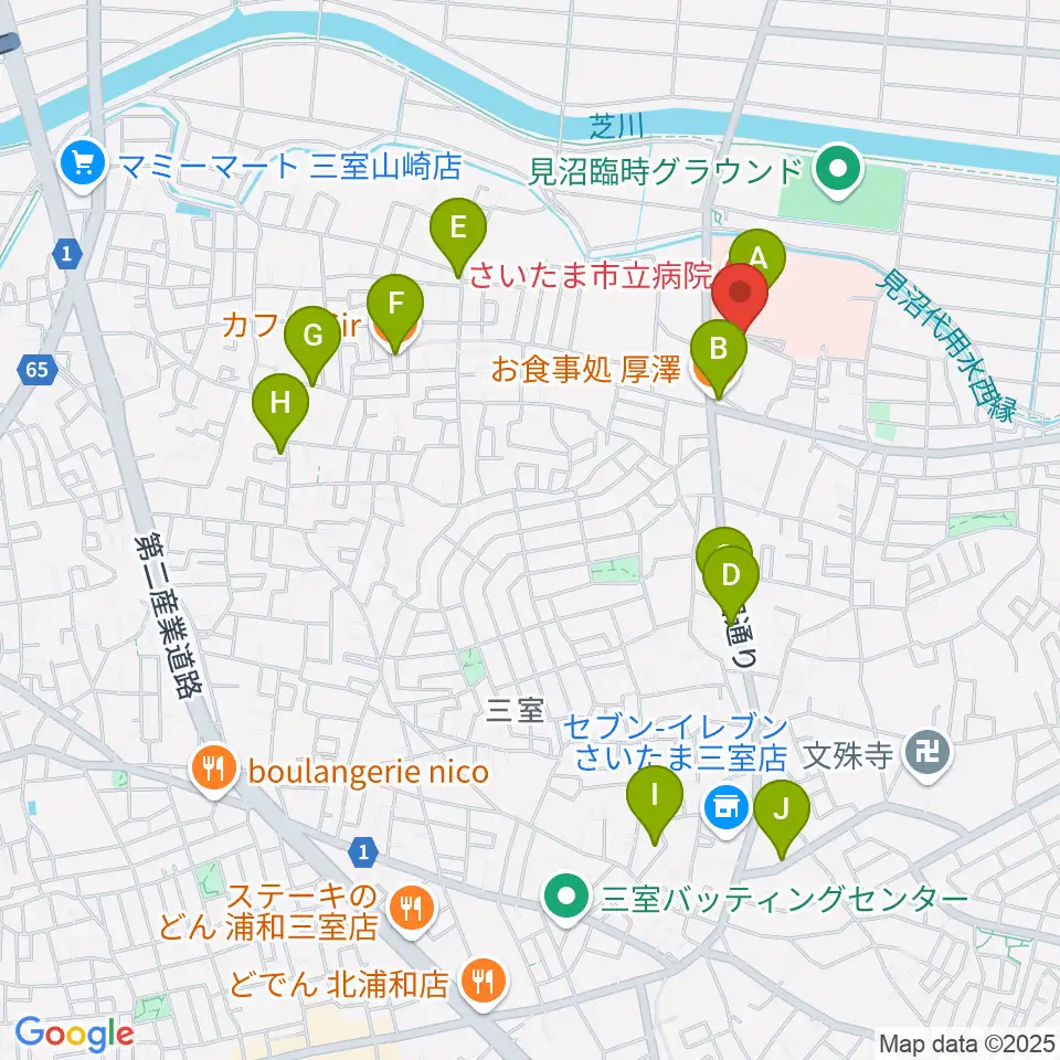 さいたま市立浦和博物館周辺のファミレス・ファーストフード一覧地図