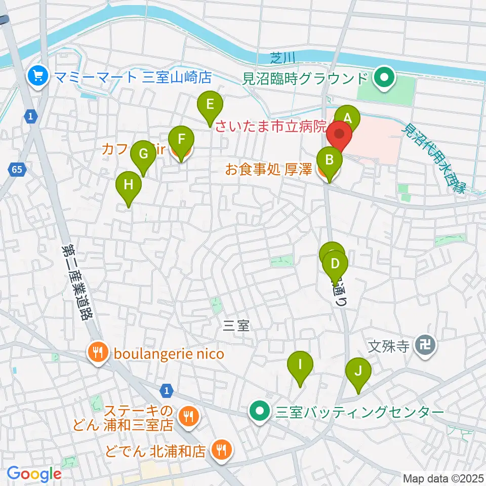 さいたま市立浦和博物館周辺のファミレス・ファーストフード一覧地図