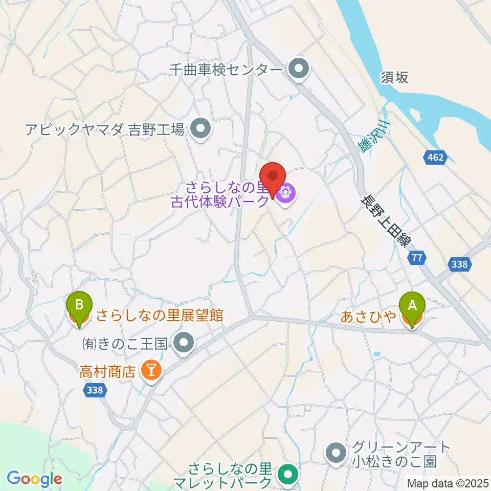 千曲市さらしなの里歴史資料館周辺のファミレス・ファーストフード一覧地図