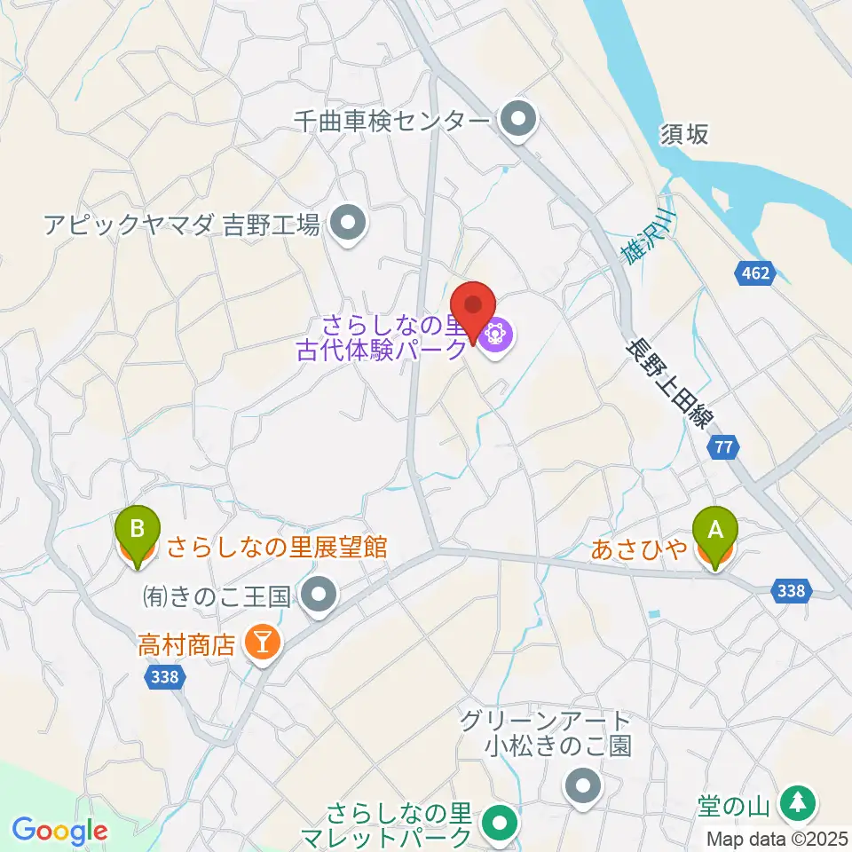 千曲市さらしなの里歴史資料館周辺のファミレス・ファーストフード一覧地図