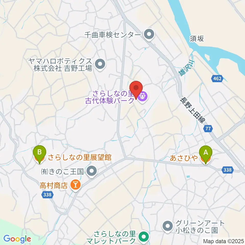 千曲市さらしなの里歴史資料館周辺のファミレス・ファーストフード一覧地図