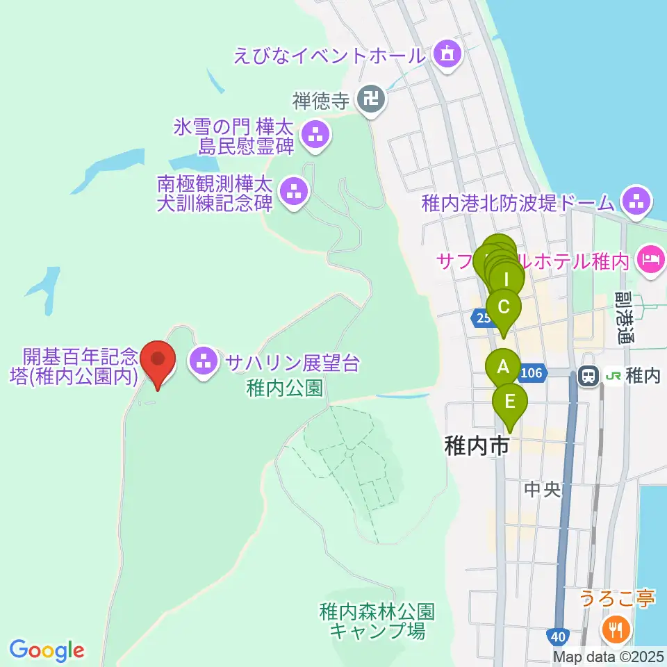 稚内市北方記念館周辺のファミレス・ファーストフード一覧地図