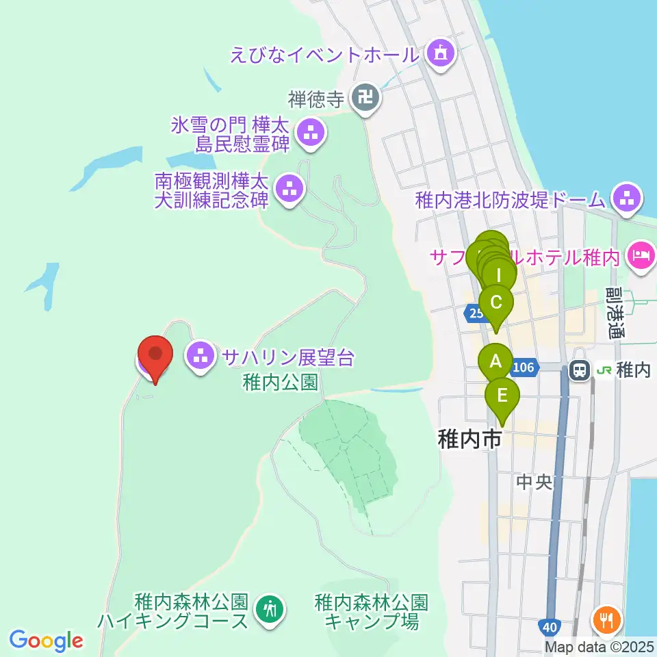 稚内市北方記念館周辺のファミレス・ファーストフード一覧地図