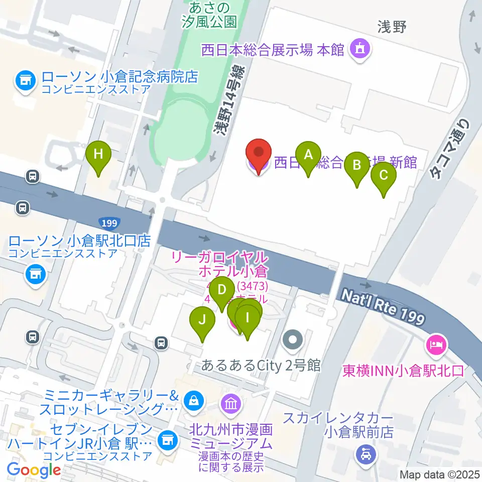 西日本総合展示場周辺のファミレス・ファーストフード一覧地図