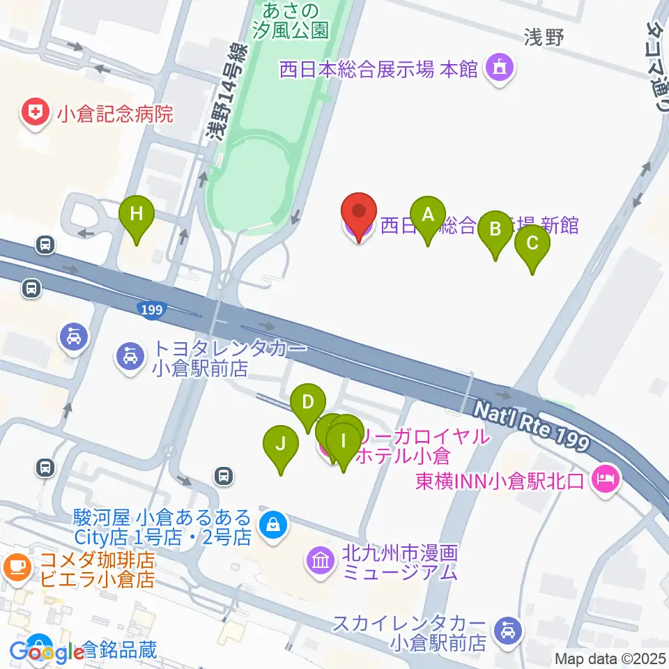 西日本総合展示場周辺のファミレス・ファーストフード一覧地図