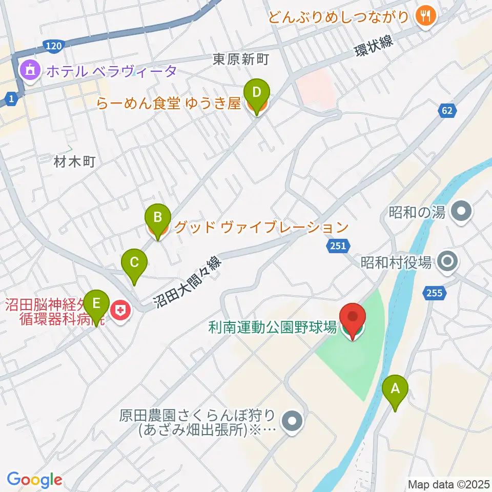 オリエントスタジアムぬまた周辺のファミレス・ファーストフード一覧地図