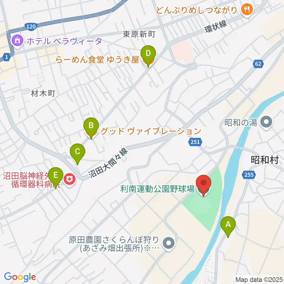 オリエントスタジアムぬまた周辺のファミレス・ファーストフード一覧地図