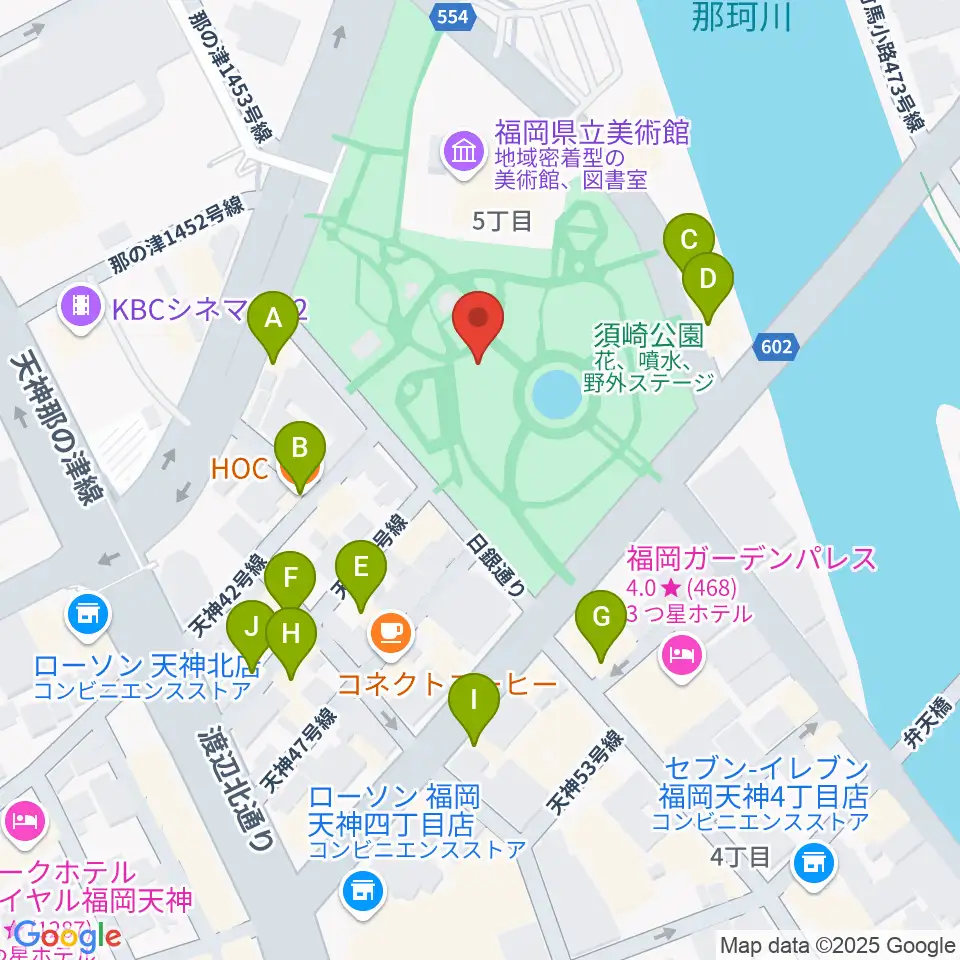 福岡市民ホール周辺のファミレス・ファーストフード一覧地図