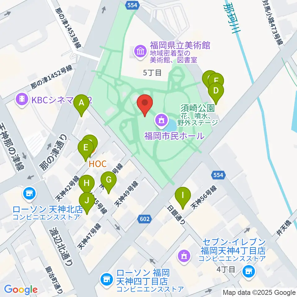 福岡市民ホール周辺のファミレス・ファーストフード一覧地図