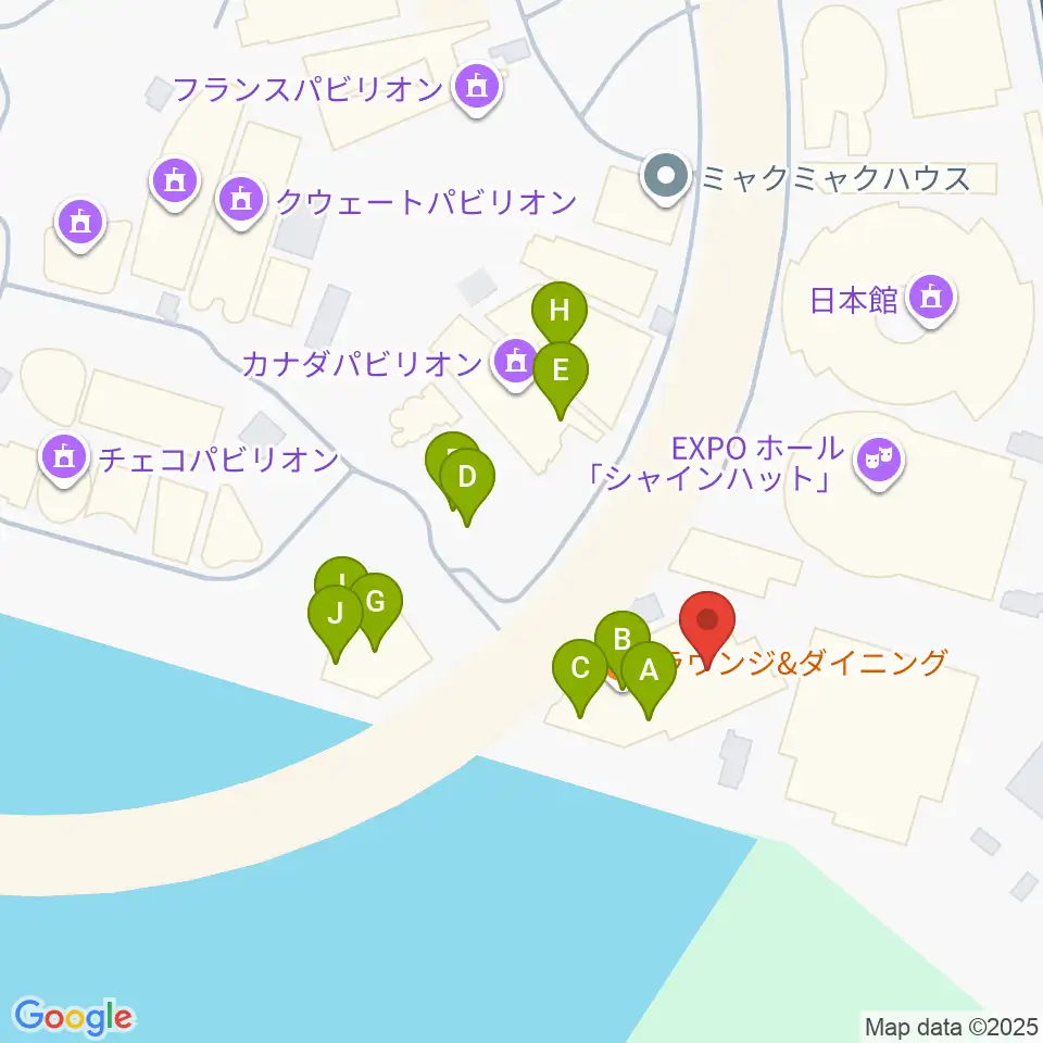 EXPOナショナルデーホール レイガーデン周辺のファミレス・ファーストフード一覧地図