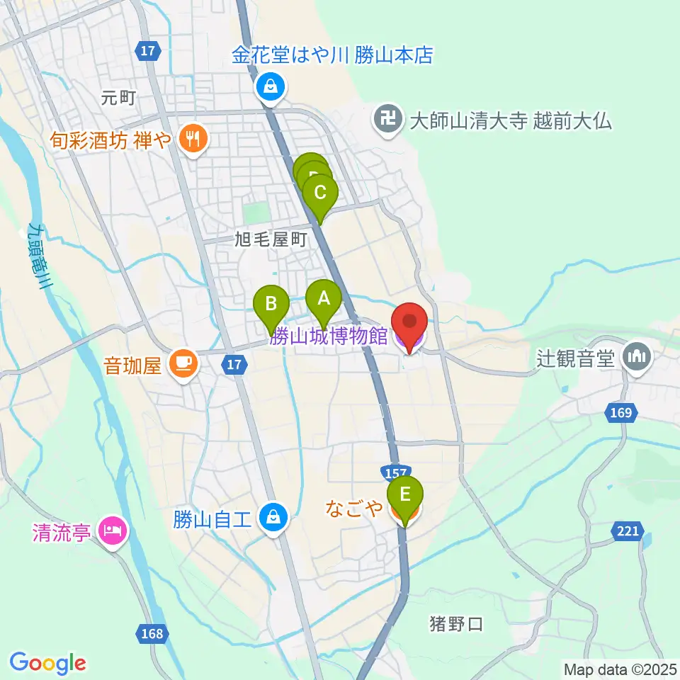 勝山城博物館周辺のファミレス・ファーストフード一覧地図