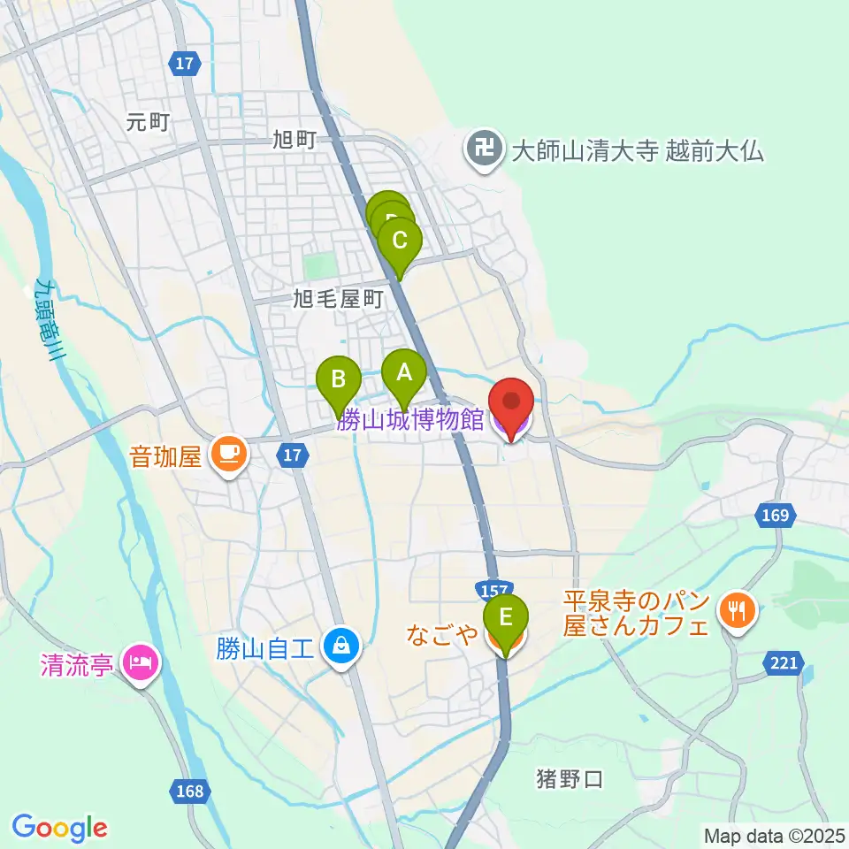 勝山城博物館周辺のファミレス・ファーストフード一覧地図